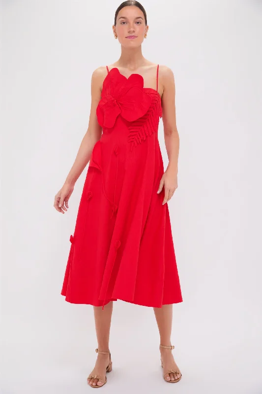 Party Midi Dresses -Red Garden Sleeveless Midi Dress