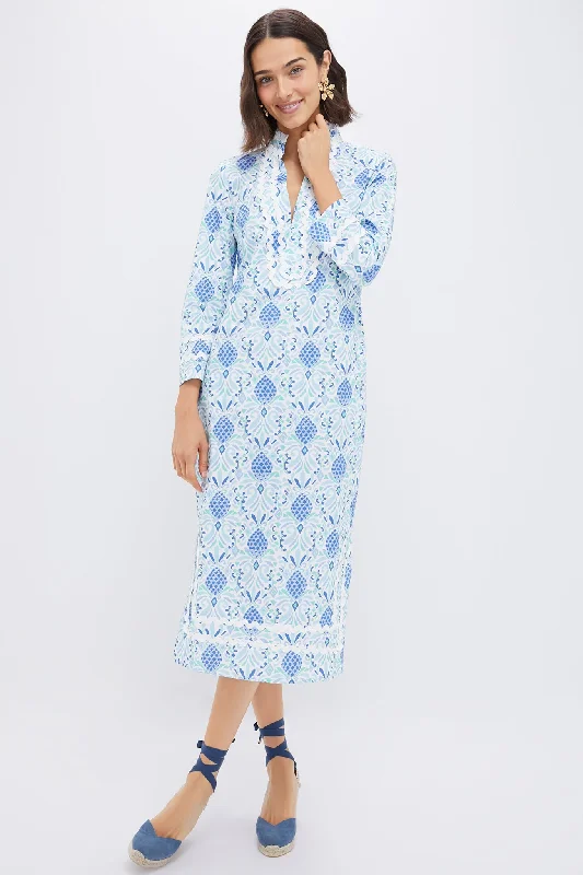 Short Sleeve Navy Midi Dresses -Pineapple Print Longsleeve Classic Midi Tunic