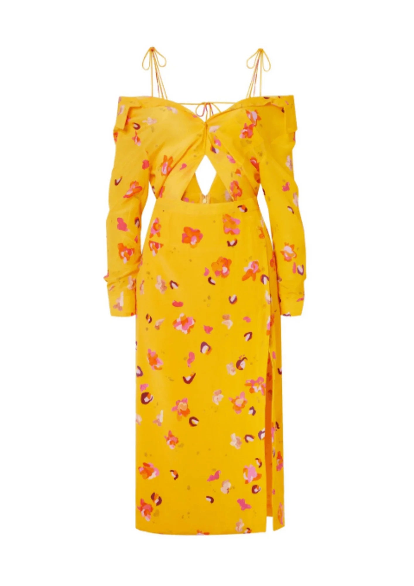 Polka Dot Midi Dresses -YELLOW FLORAL MIDI DRESS