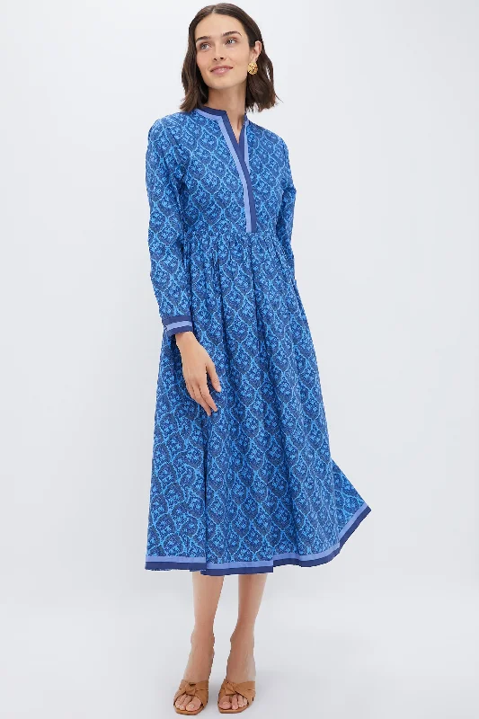 Retro Birthday Midi Dresses -Navy & Cerulean Floral Nancy Midi Dress