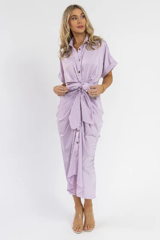 Purple Glamorous Midi Dresses -Knotty Looks Lavender Midi Dress