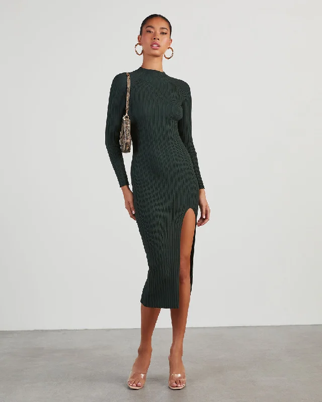 Wrap Midi Dresses -Thankful Soul Ribbed Mock Neck Midi Dress