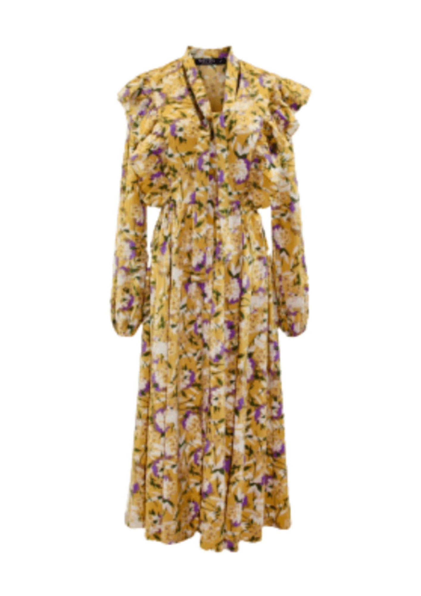 Off Shoulder Party Midi Dresses -FLORAL BUTTON-DOWN MIDI DRESS - YELLOW