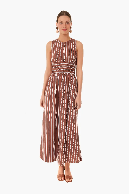 Casual Summer Midi Dresses -Cinnamon Maya Stripe Jean Midi Dress