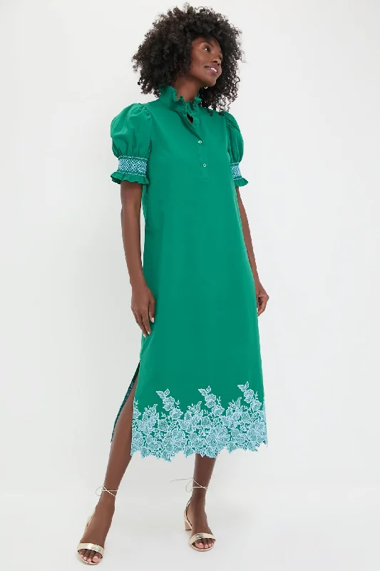 Club Knit Midi Dresses -Green & Baby Blue Embroidery Eliza Midi Dress