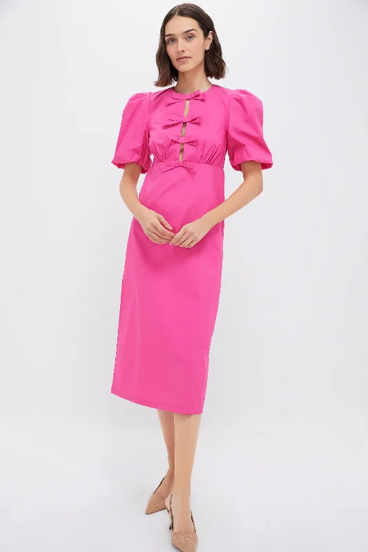 Navy Elegant Midi Dresses -Bright Pink Bows Keelin Midi Dress