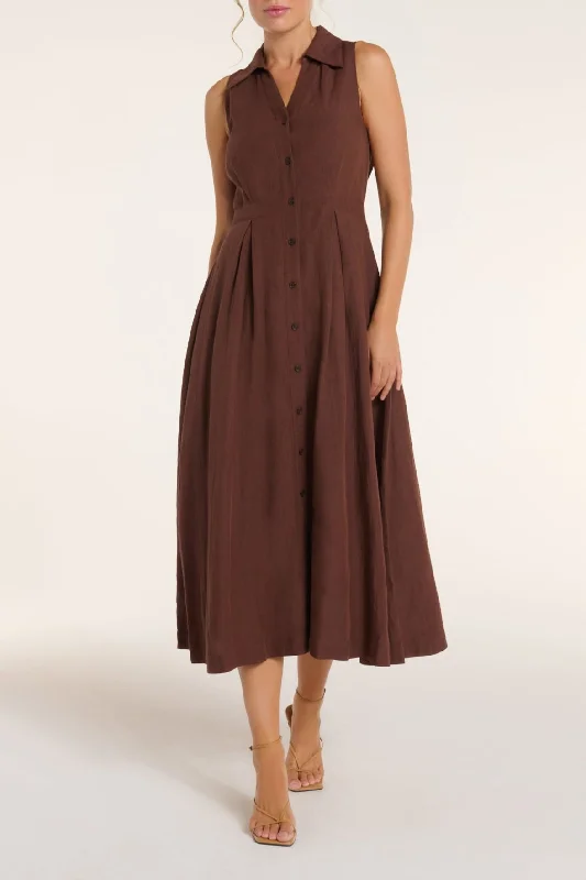 Grey Midi Dresses -Stacia Collared Button Front Panel Midi Dress in Shaved Chocolate