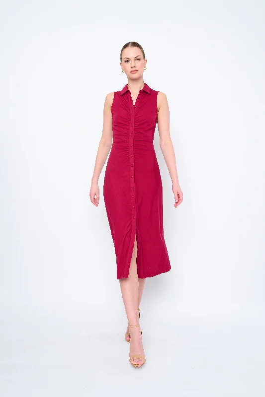 Festival Midi Dresses -SLEEVELESS RUCHED MIDI DRESS