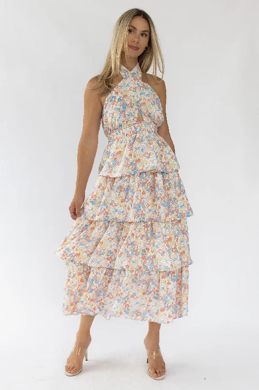 Birthday Midi Dresses -Kiera Floral Halter Midi Dress