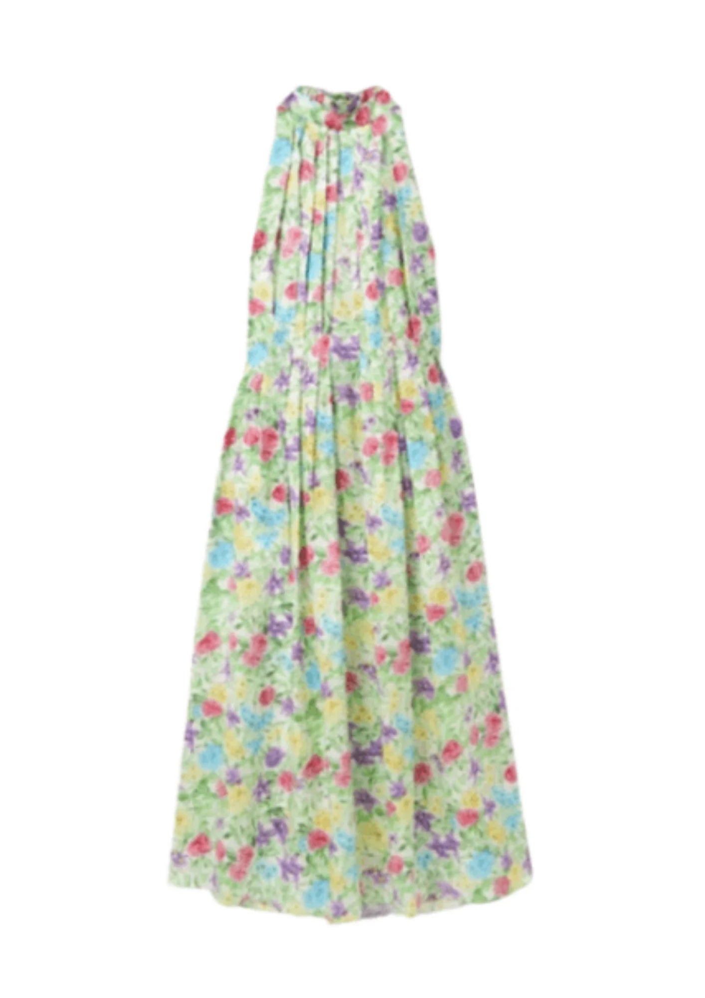 Beige Velvet Midi Dresses -MULTICOLORED PLEATED FLORAL MIDI DRESS