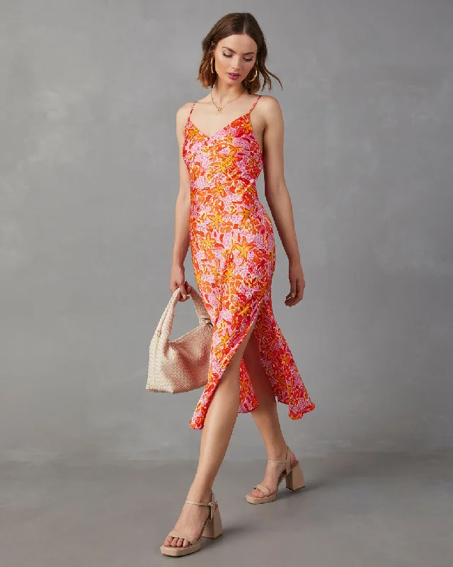 Pleated Midi Dresses -Allen Satin Floral Midi Dress