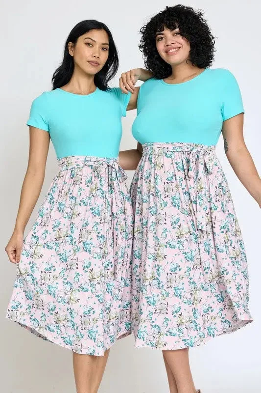 Sleeveless Prom Midi Dresses -Plus Short Sleeve Floral Midi Dress