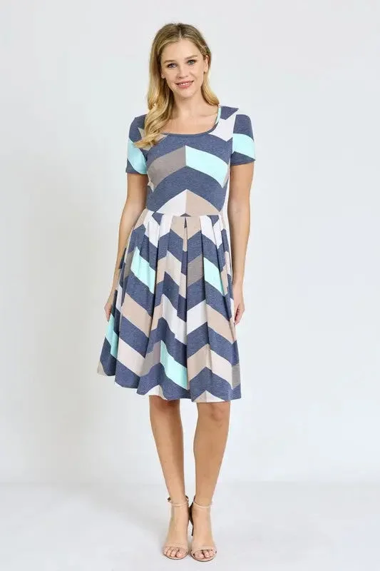 Modern Date Night Midi Dresses -Plus Chevron Pleated Midi Dress