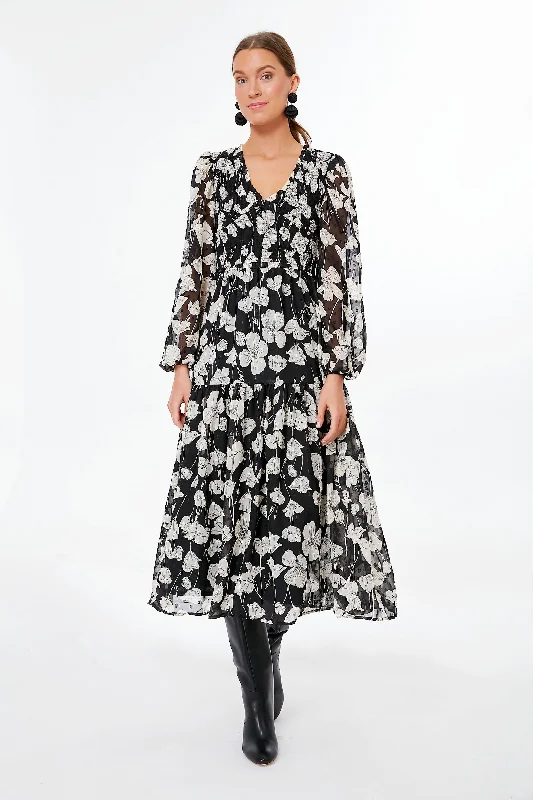 Silver Plus Size Midi Dresses -Black Floral Multi Midi Dress