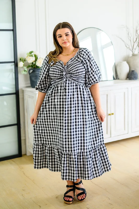 Sexy Pink Midi Dresses -Greenville Gingham Midi Dress