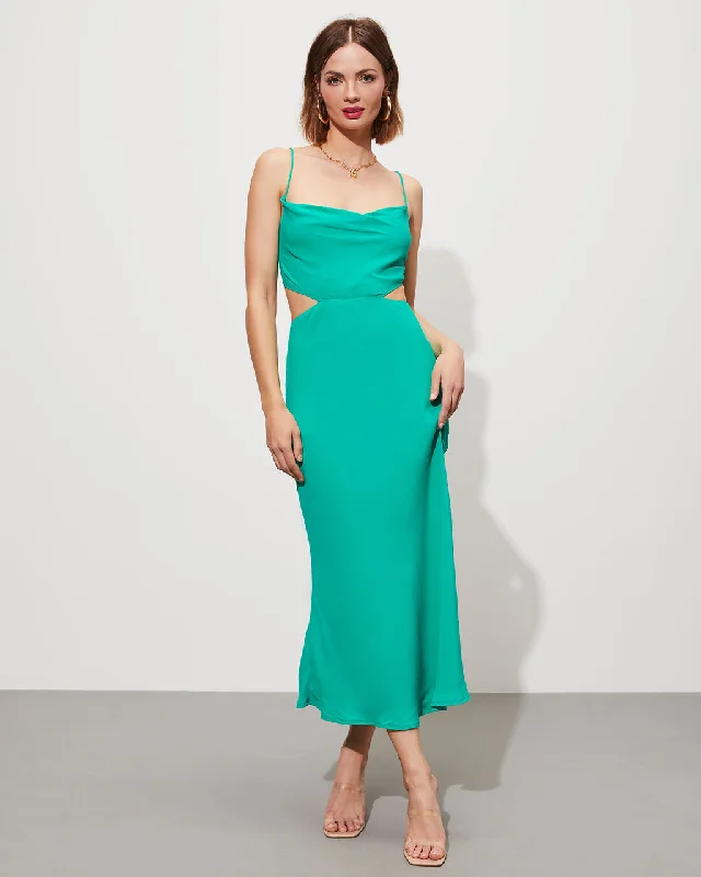 Vintage Affordable Midi Dresses -Seraphine Cowl Neck Cutout Midi Dress