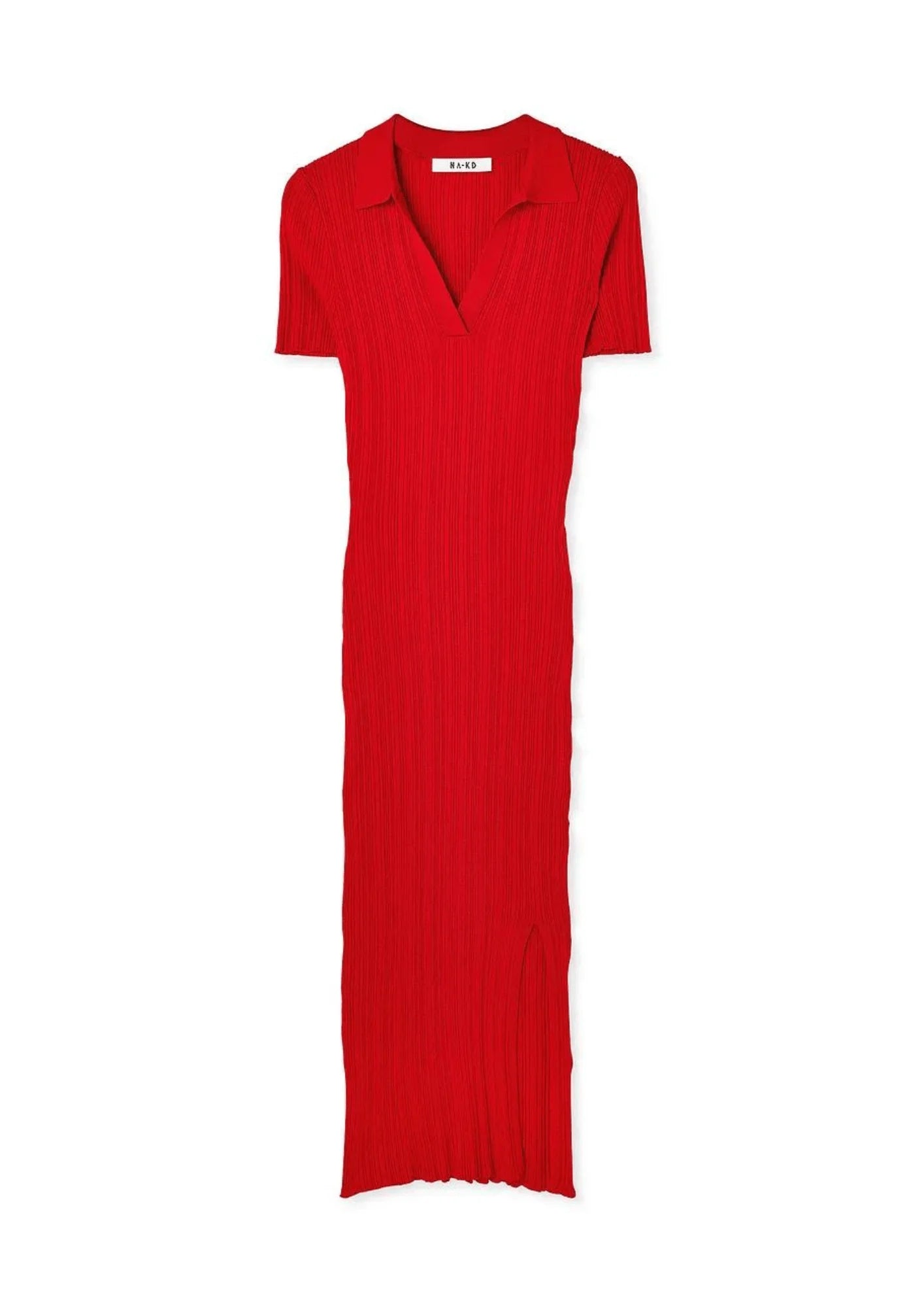 High Neck Midi Dresses -RED KNITTED COLLAR MIDI DRESS