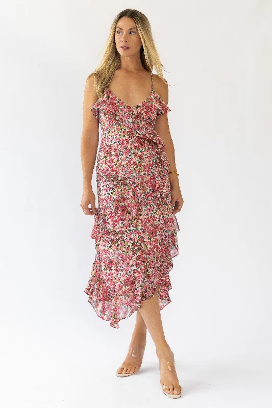 Cheap Yellow Midi Dresses -Camari Pink Floral Midi Dress