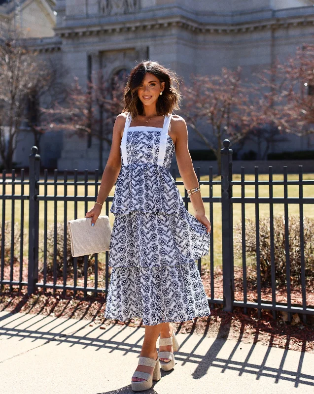 Women’s Coral Midi Dresses -Sparrow Cotton Eyelet Tiered Midi Dress