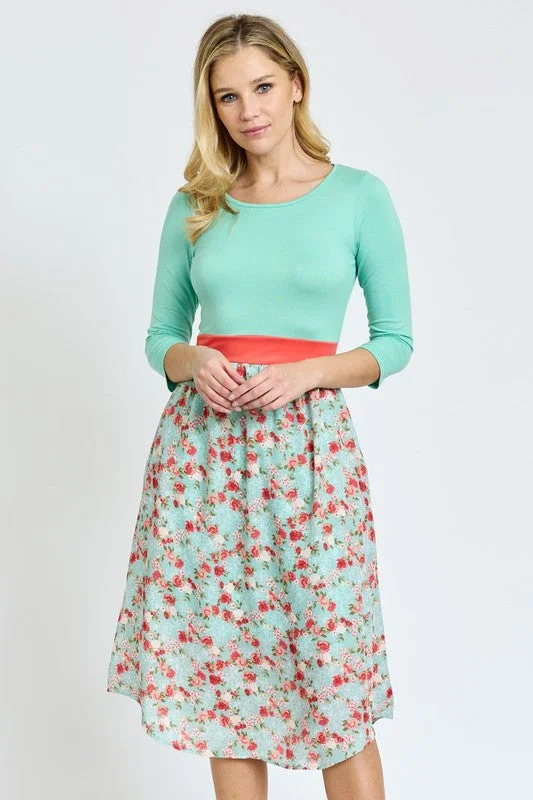 Cotton Office Midi Dresses -Lined Floral Band Midi Dress