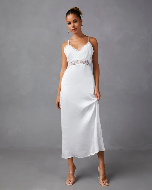 Chic Midi Dresses -Therese Satin Lace Midi Dress