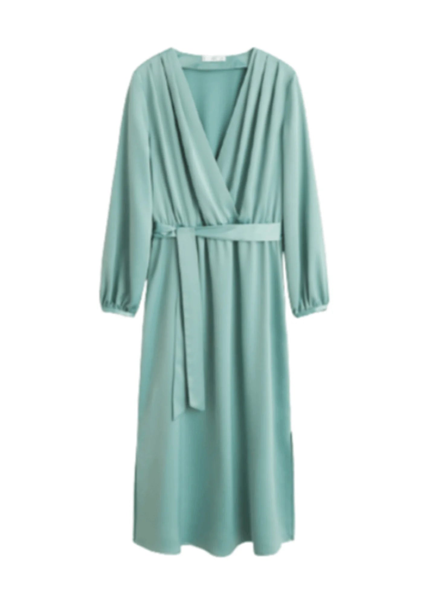 Pleated Midi Dresses -GREEN SATIN MIDI DRESS