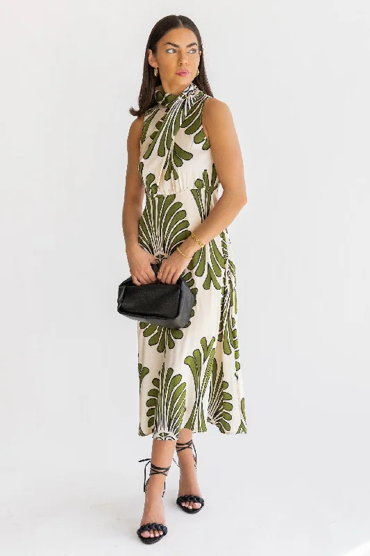 Maroon Long Sleeve Midi Dresses -Alaina Olive Abstract Midi Dress - Final Sale