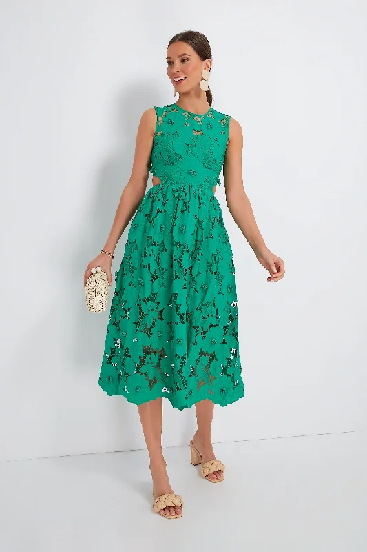 Leather Midi Dresses -Green 3D Cotton Lace Midi Dress