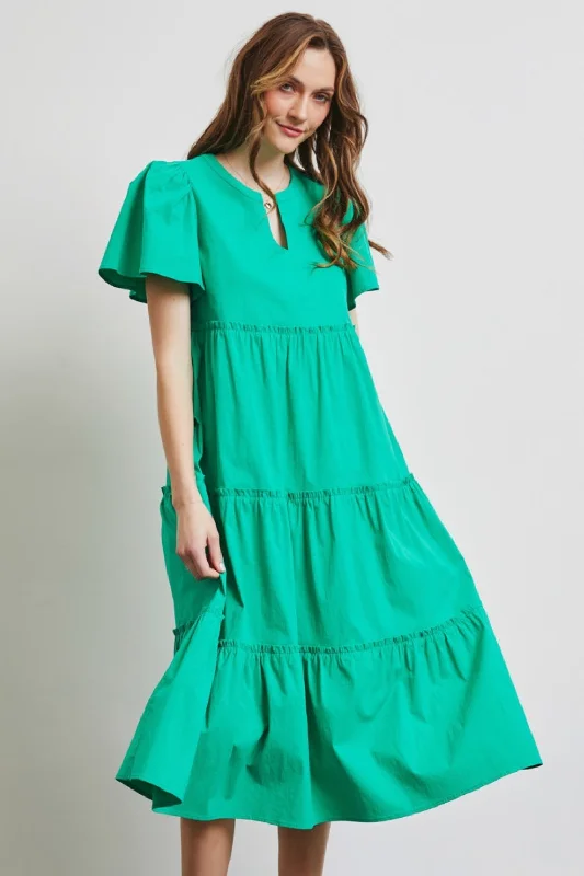 Maternity Club Midi Dresses -HEYSON Cotton Poplin Ruffled Tiered Midi Dress