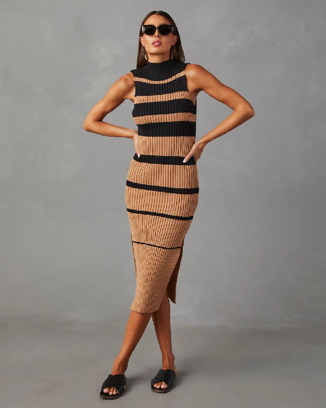 Black Elegant Midi Dresses -Deidra Sleeveless Striped Sweater Midi Dress