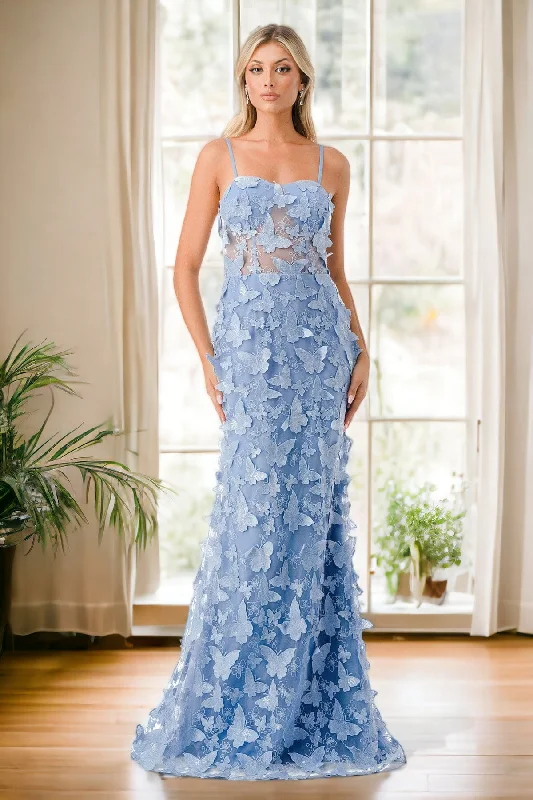 Sexy Chiffon Evening Dress -3D Butterfly Fitted Sleeveless Gown  by Coya L2801F