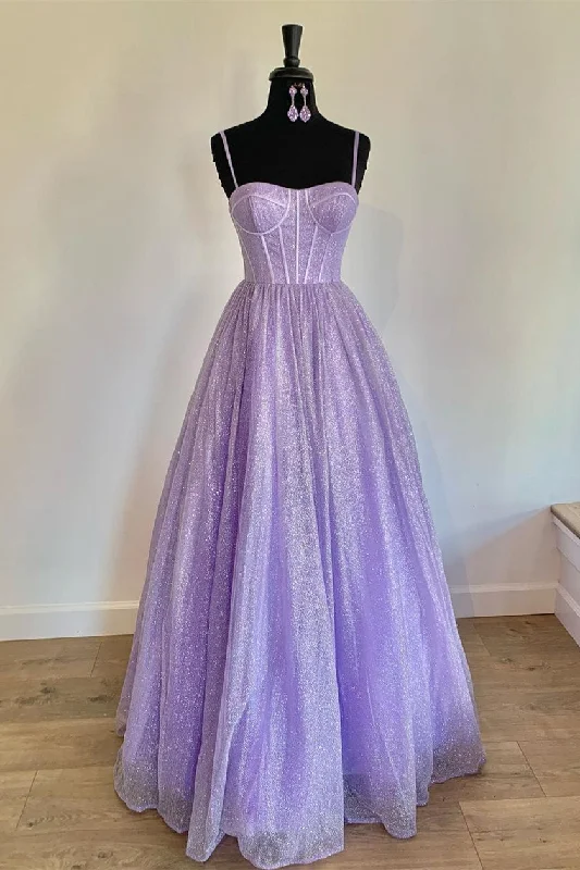 Off Shoulder Lavender Evening Dress -A-Line Lavender/Light Blue/Pink Straps Long Formal Dress Charming Prom Dress C2271