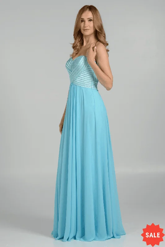 Ruffle Silver Evening Dress -Strapless Sweetheart Gown with Sequined Top by Poly USA 7714