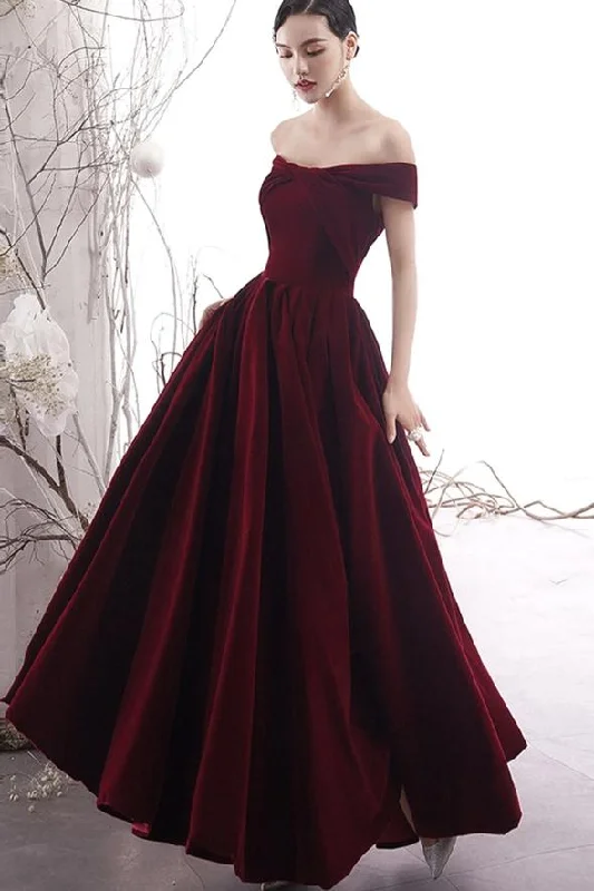 Classy Lace Evening Dress -Burgundy velvet prom dress burgundy evening dress C1870