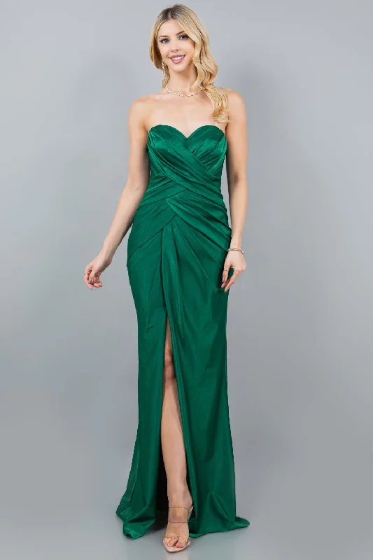 Prom Evening Dress -Fitted Ruched Strapless Slit Gown by Cinderella Couture 8095J