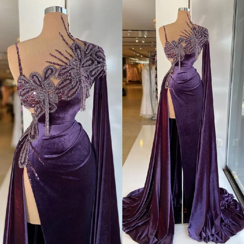 A-Line Evening Dress -Gorgeous Purple Long Prom Dress With Split C2316