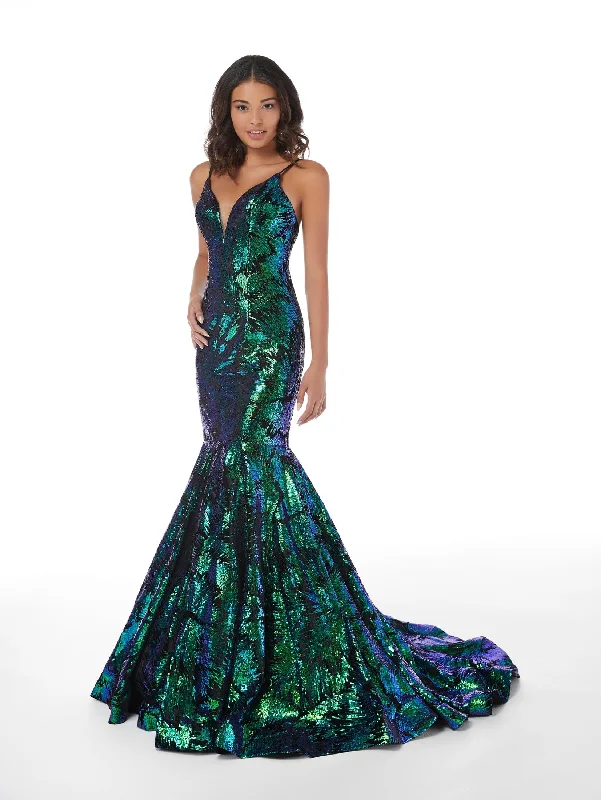 Strapless Maroon Evening Dress -Iridescent Sequin Print Mermaid Dress by Studio 17 12852