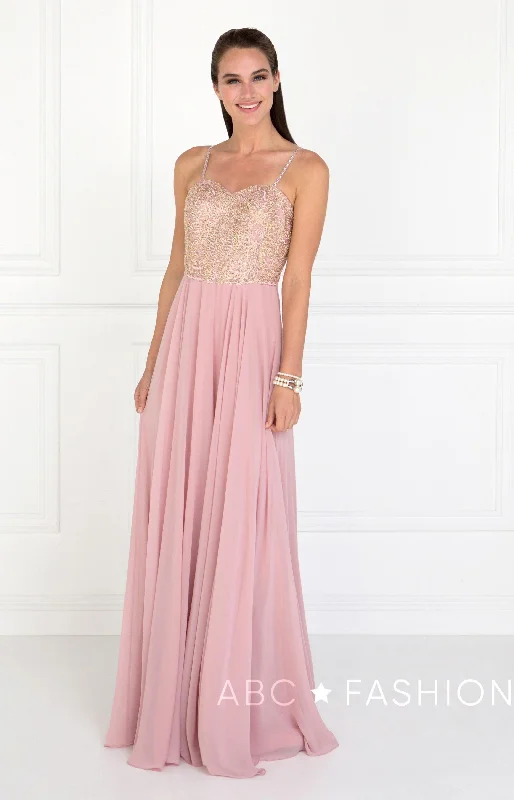 Backless Silver Plus Size Evening Dress -Long Embellished Sweetheart Chiffon Dress by Elizabeth K GL1571