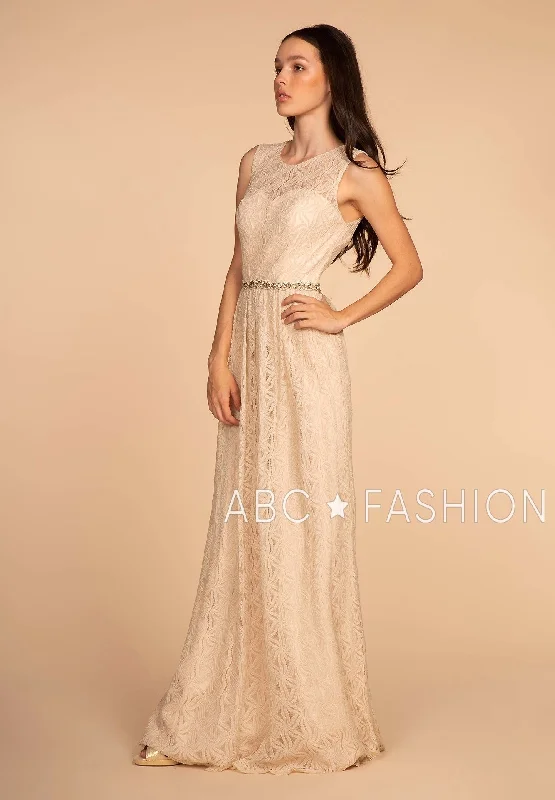 Retro Beaded Evening Dress -Long Lace Dress with Jeweled Waistband by Elizabeth K GL2611