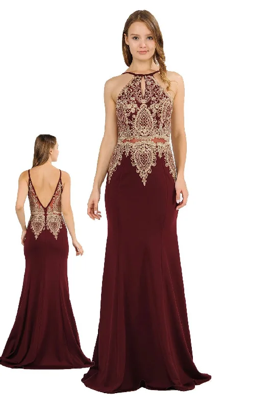 Beaded Lavender Elegant Evening Dress -Long Mock Two-Piece Dress with Lace Appliques by Poly USA 8244