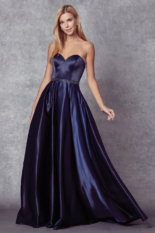 Black Glamorous Short Evening Dress -Long Strapless Satin Dress by Juliet 688