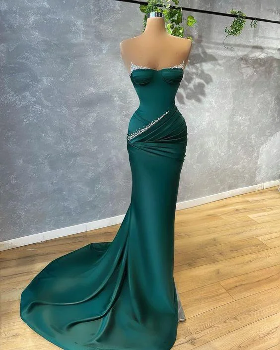 Teal Off Shoulder Wedding Evening Dress -Mermaid Beading long Evening Prom Dress C2143