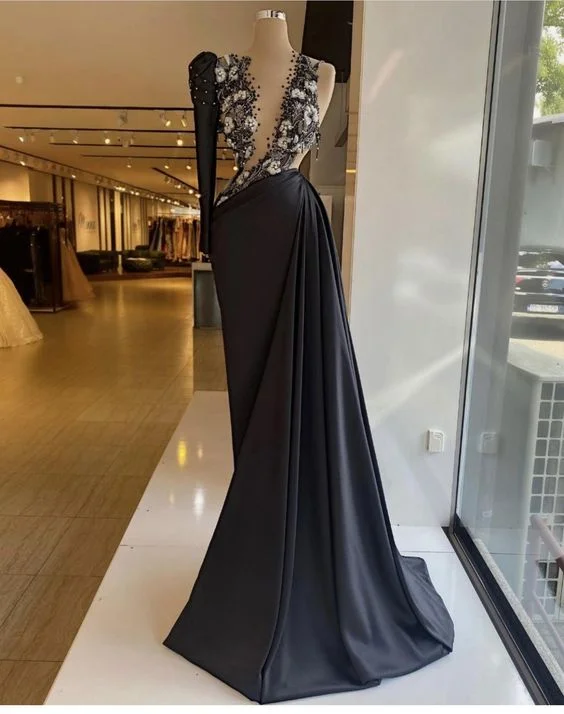 Cheap Teal Long Sleeve Evening Dress -Newest prom dresses, black prom dresses, long sleeve prom dresses, hand made flowers prom dresses, black evening dresses, long sleeve evening gowns, beaded prom dresses, cheap evening gowns c2464