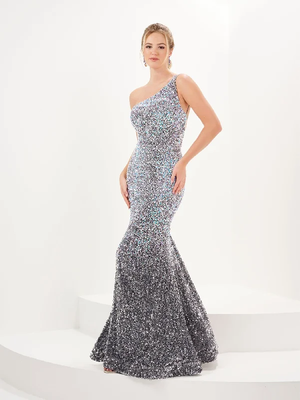 Asymmetrical Blue Sexy Evening Dress -Ombre Sequin One Shoulder Gown by Tiffany Designs 16089