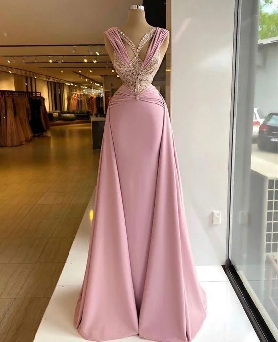 Halter Beige Teen Evening Dress -Pink Long evening Prom Dress C2237