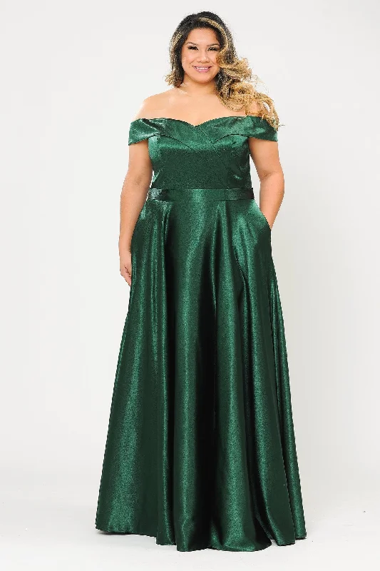 Chic Velvet Evening Dress -Plus Size Long Off Shoulder Satin Dress by Poly USA W1058