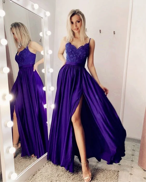 Classy Evening Dress -purple chiffon split prom dresses C2329