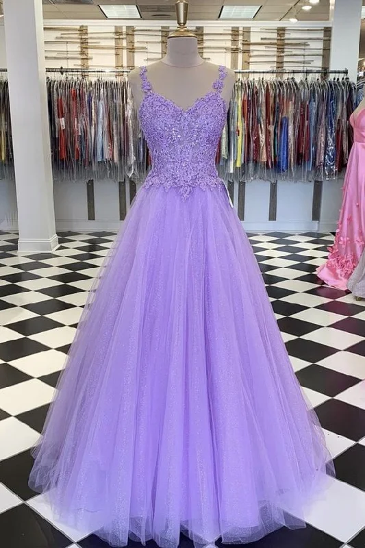 Gold Evening Dress -Purple lace long prom dress ,sleeveless prom dress  C2339