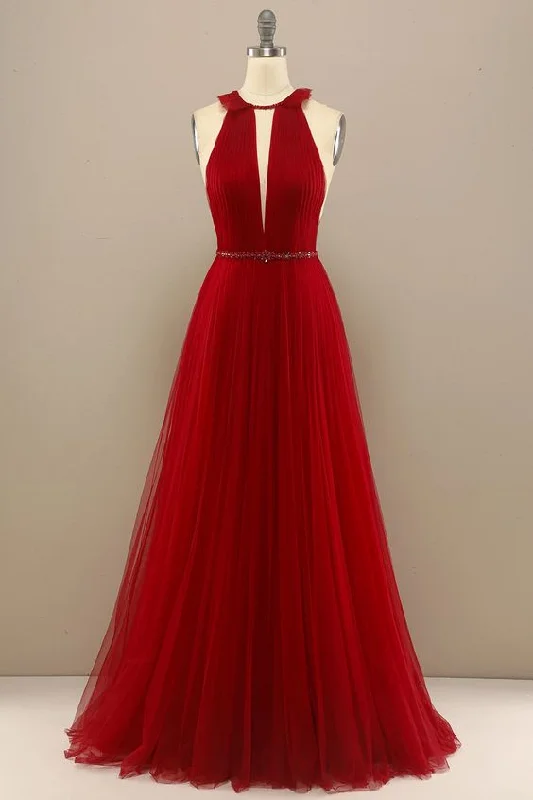 Maroon Formal Evening Dress -Red Pleated Long Chiffon Prom Dress C1872