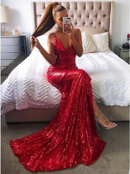 Coral Petite Red Carpet Evening Dress -Sexy Shinning Prom Dress, Evening Dress, Special Occasion Dress, Formal Dress, Graduation School Party Gown  C1399